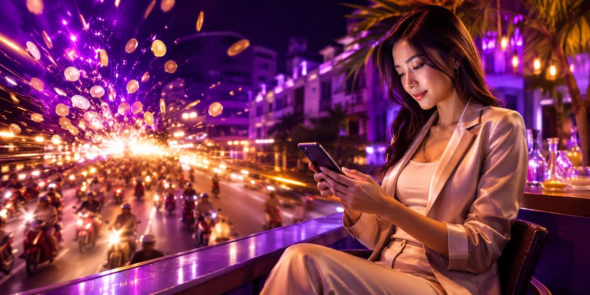 Người dùng Hà Nội xem chuyên mục cá cược trên điện thoại trong ánh neon